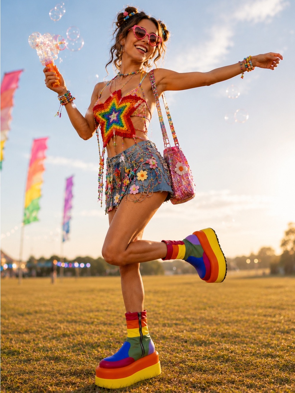 Boots Delia’s x Dolls Kill Retro Rainbow Stripe Puffer Platform Boots Box OG